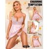 imageRSLOVE Womens Lingerie Lace Babydoll  Satin Nightgown Sexy Nightwear 3 Piece V Neck Sleepwear Mesh Chemise with MaskPink