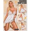 imageRSLOVE Womens Lingerie Lace Babydoll  Satin Nightgown Sexy Nightwear 3 Piece V Neck Sleepwear Mesh Chemise with MaskWhite
