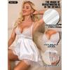 imageRSLOVE Womens Lingerie Lace Babydoll  Satin Nightgown Sexy Nightwear 3 Piece V Neck Sleepwear Mesh Chemise with MaskWhite