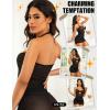 imageRSLOVE Womens Lingerie Mesh Babydoll Dress  Pleated Chemise Nightgown with Adjustable Halter Neck ampamp Chain DetailBlack