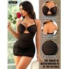 imageRSLOVE Womens Lingerie Mesh Babydoll Dress  Pleated Chemise Nightgown with Adjustable Halter Neck ampamp Chain DetailBlack