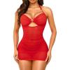 imageRSLOVE Womens Lingerie Mesh Babydoll Dress  Pleated Chemise Nightgown with Adjustable Halter Neck ampamp Chain DetailRed
