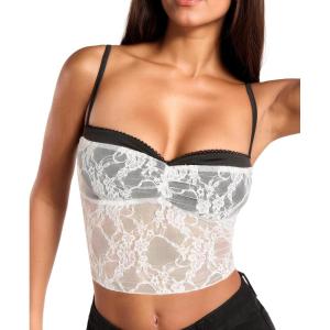 imageRSLOVE Lace Bralettes for Women  Camisole Lingerie Spaghetti Strap Tube Slim Tank Top Y2k Crop CamisolesWhite Black