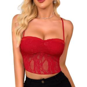 imageRSLOVE Lace Bralettes for Women  Camisole Lingerie Spaghetti Strap Tube Slim Tank Top Y2k Crop CamisolesWine Red