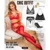 imageRSLOVE Lace Top Thigh High  Stockings for Women Sheer Stockings Antiskid Silicone Stay Up Pantyhose Sexy Lingerie for WomenRed