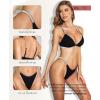 imageRSLOVE Lingerie Set for Women Sexy  V Neck 2 Piece Push Up Bra and Panty Sets Womens Garter Belt Bodysuit Shiny OutfitsBlack