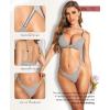imageRSLOVE Lingerie Set for Women Sexy  V Neck 2 Piece Push Up Bra and Panty Sets Womens Garter Belt Bodysuit Shiny OutfitsGray
