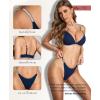 imageRSLOVE Lingerie Set for Women Sexy  V Neck 2 Piece Push Up Bra and Panty Sets Womens Garter Belt Bodysuit Shiny OutfitsNavy Blue