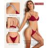 imageRSLOVE Lingerie Set for Women Sexy  V Neck 2 Piece Push Up Bra and Panty Sets Womens Garter Belt Bodysuit Shiny OutfitsWine Red