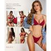 imageRSLOVE Lingerie Set for Women Sexy  V Neck 2 Piece Push Up Bra and Panty Sets Womens Garter Belt Bodysuit Shiny OutfitsWine Red