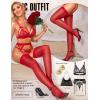 imageRSLOVE Thigh High Stockings for Women  Sheer Stockings Nylon Pantyhose Perfect for Garter Belts ampamp Lingerie OutfitsRed