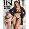 imageRSLOVE Women Sexy Lingerie Set  3 Piece Bra and Panty Sets with Lace Kimono Robe Sheer Sleepwear Mesh NightgownBlack