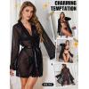 imageRSLOVE Women Sexy Lingerie Set  3 Piece Bra and Panty Sets with Lace Kimono Robe Sheer Sleepwear Mesh NightgownBlack