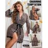 imageRSLOVE Women Sexy Lingerie Set  3 Piece Bra and Panty Sets with Lace Kimono Robe Sheer Sleepwear Mesh NightgownLeopard