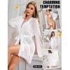 imageRSLOVE Women Sexy Lingerie Set  3 Piece Bra and Panty Sets with Lace Kimono Robe Sheer Sleepwear Mesh NightgownWhite