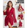 imageRSLOVE Women Sexy Lingerie Set  3 Piece Bra and Panty Sets with Lace Kimono Robe Sheer Sleepwear Mesh NightgownWine Red