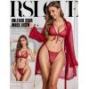 imageRSLOVE Women Sexy Lingerie Set  3 Piece Bra and Panty Sets with Lace Kimono Robe Sheer Sleepwear Mesh NightgownWine Red