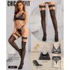 imageRSLOVE Womens Thigh High Stockings  Silicone Lace Top Sheer Stocking Sexy Bow Suspenders PantyhoseBlack