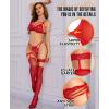 imageRSLOVE Womens Thigh High Stockings  Silicone Lace Top Sheer Stocking Sexy Bow Suspenders PantyhoseRed