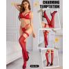 imageRSLOVE Womens Thigh High Stockings  Silicone Lace Top Sheer Stocking Sexy Bow Suspenders PantyhoseRed