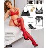 imageRSLOVE Womens Thigh High Stockings  Silicone Lace Top Sheer Stocking Sexy Bow Suspenders PantyhoseRed