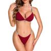 imageRSLOVE Lingerie Set for Women Sexy  V Neck 2 Piece Push Up Bra and Panty Sets Womens Garter Belt Bodysuit Shiny OutfitsWine Red