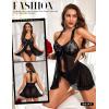 imageRSLOVE Lingerie for Women Lace Babydoll  Sexy Lingerie Open Front Sleepwear Halter Nightwear Ruffle Trim ChemiseBlack