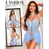 imageRSLOVE Lingerie for Women Lace Babydoll  Sexy Lingerie Open Front Sleepwear Halter Nightwear Ruffle Trim ChemiseLight Blue
