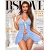 imageRSLOVE Lingerie for Women Lace Babydoll  Sexy Lingerie Open Front Sleepwear Halter Nightwear Ruffle Trim ChemiseLight Blue