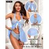 imageRSLOVE Lingerie for Women Lace Babydoll  Sexy Lingerie Open Front Sleepwear Halter Nightwear Ruffle Trim ChemiseLight Blue