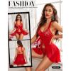 imageRSLOVE Lingerie for Women Lace Babydoll  Sexy Lingerie Open Front Sleepwear Halter Nightwear Ruffle Trim ChemiseRed