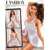 imageRSLOVE Lingerie for Women Lace Babydoll  Sexy Lingerie Open Front Sleepwear Halter Nightwear Ruffle Trim ChemiseWhite