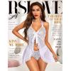 imageRSLOVE Lingerie for Women Lace Babydoll  Sexy Lingerie Open Front Sleepwear Halter Nightwear Ruffle Trim ChemiseWhite