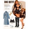 imageRSLOVE Sexy Lingerie Babydoll Chemise  Womens Mesh Hollow Out Backless Mini Dress Long Sleeve One Piece OutfitsBlack