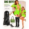 imageRSLOVE Sexy Lingerie Babydoll Chemise  Womens Mesh Hollow Out Backless Mini Dress Long Sleeve One Piece OutfitsFluorescent Green