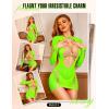 imageRSLOVE Sexy Lingerie Babydoll Chemise  Womens Mesh Hollow Out Backless Mini Dress Long Sleeve One Piece OutfitsFluorescent Green