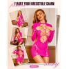 imageRSLOVE Sexy Lingerie Babydoll Chemise  Womens Mesh Hollow Out Backless Mini Dress Long Sleeve One Piece OutfitsFluorescent Pink