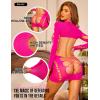 imageRSLOVE Sexy Lingerie Babydoll Chemise  Womens Mesh Hollow Out Backless Mini Dress Long Sleeve One Piece OutfitsFluorescent Pink