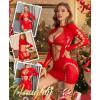 imageRSLOVE Sexy Lingerie Babydoll Chemise  Womens Mesh Hollow Out Backless Mini Dress Long Sleeve One Piece OutfitsRed