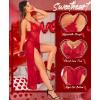 imageRSLOVE Women Lingerie Babydoll Sexy Nightgown Lace Chemise Exotic Sleepwear NightyWine Red