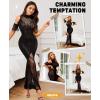 imageRSLOVE Women Lingerie Sexy Dress  Lace Mesh Sleepwear Maxi Nightgown Exotic Sheer Long Bridal Chemise with Detachable SleeveBlack