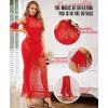 imageRSLOVE Women Lingerie Sexy Dress  Lace Mesh Sleepwear Maxi Nightgown Exotic Sheer Long Bridal Chemise with Detachable SleeveRed