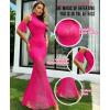 imageRSLOVE Women Lingerie Sexy Dress  Lace Mesh Sleepwear Maxi Nightgown Exotic Sheer Long Bridal Chemise with Detachable SleeveRose Red
