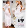 imageRSLOVE Women Lingerie Sexy Dress  Lace Mesh Sleepwear Maxi Nightgown Exotic Sheer Long Bridal Chemise with Detachable SleeveWhite