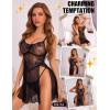 imageRSLOVE Women Sexy Babydoll Lingerie Lace Nightgowns Nighty Mesh Sleepwear Wedding Lingerie For BrideBlack