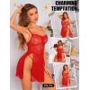 imageRSLOVE Women Sexy Babydoll Lingerie Lace Nightgowns Nighty Mesh Sleepwear Wedding Lingerie For BrideRed