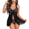 imageRSLOVE Lingerie for Women Lace Babydoll  Sexy Lingerie Open Front Sleepwear Halter Nightwear Ruffle Trim ChemiseBlack