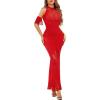 imageRSLOVE Women Lingerie Sexy Dress  Lace Mesh Sleepwear Maxi Nightgown Exotic Sheer Long Bridal Chemise with Detachable SleeveRed