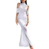 imageRSLOVE Women Lingerie Sexy Dress  Lace Mesh Sleepwear Maxi Nightgown Exotic Sheer Long Bridal Chemise with Detachable SleeveWhite