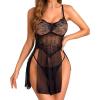 imageRSLOVE Women Sexy Babydoll Lingerie Lace Nightgowns Nighty Mesh Sleepwear Wedding Lingerie For BrideBlack